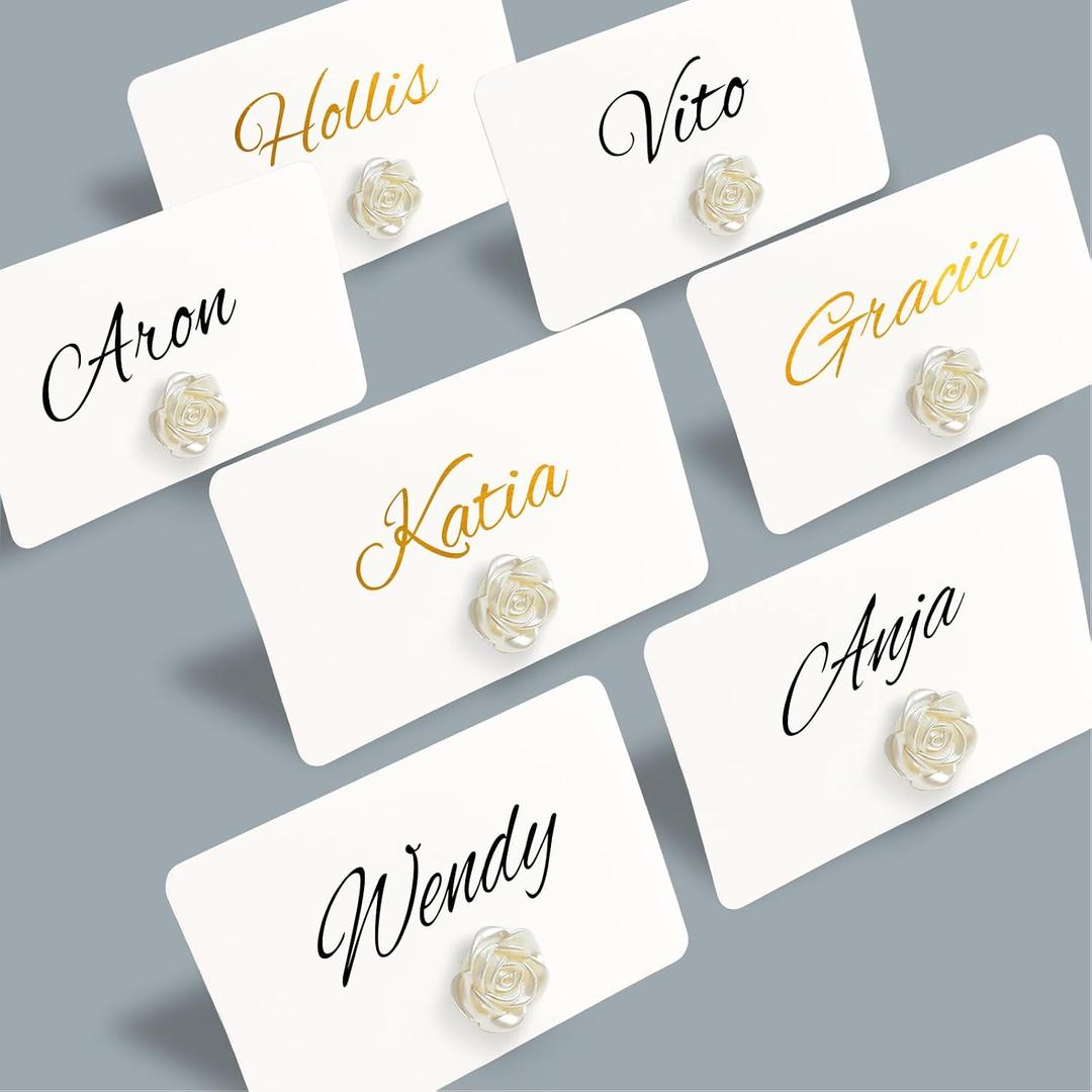24pcs Floral Place Card Holders Bulk Elegant Table Name Card Holders for Wedding, Buffet Food Labels, Party Seating Display, Name Tag (White Rose)