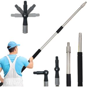 Multi-Purpose Splice Extension Pole, 2Feet-11Feet Paint Roller Pole Long Handle with 180 Degree Swivel Head Window Squeegee Gutter Cleaning Tools Extendable Pole with Sponge Sturdy Durable (Black)