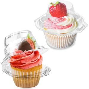 100 Pcs Cupcake Boxes Plastic Individual Cupcake Containers Single Cupcake Carrier with Connected Airtight Dome Lid for Party