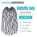 GUOHUI Butterfly Locs Crochet Hair 18 Inch Natural Black 6 Packs All Handmade Pre Looped Soft Distressed Faux Locs Braids for Women Kids (18", 1B)
