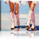 Cowgirl Boots Wall Art Pink Cowboy Boots Canvas Wall Art Western Aesthetic Canvas Prints Poster Trendy Preppy Girls Aesthetic Room Decor Picture for Apartment Bedroom Dorm 24x16in Framed