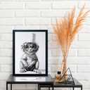 Orvannaatr Monkeys wearing glasses - black and white cartoon illustration Fun home decor canvas print with frame Suitable for bedrooms, kitchens and bathrooms Frameed animal art piece