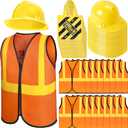 Geyoga 48 Pieces Construction Party Supplies Kids Costume, Including Vest Construction Hat Tote Bag for Birthday Party Favor(Orange, Yellow)