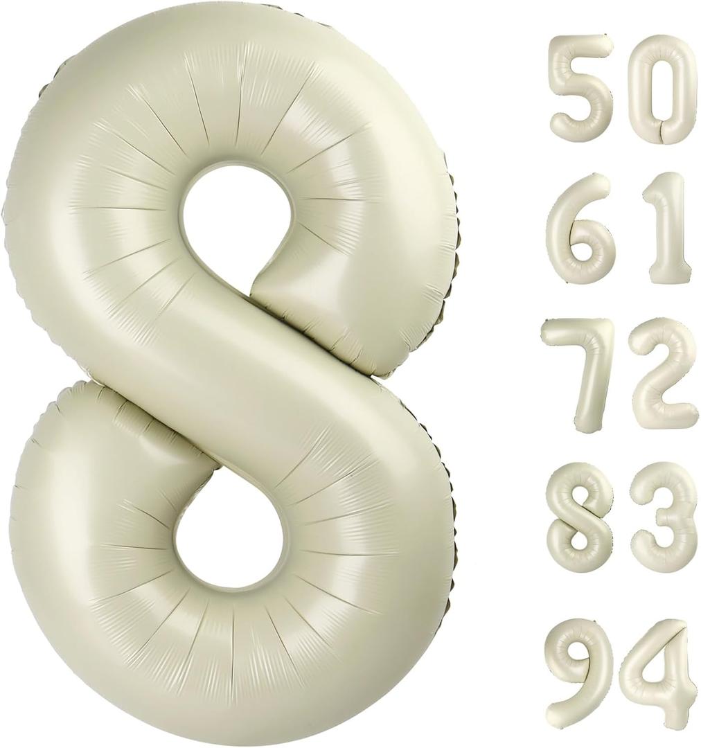 Cream 8 Balloon, Number Balloons 40 Inch, Cream 8th Birthday Decorations for Boys Girls, Birthday Balloons Party Supplies, Number 8 Balloon