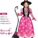 Spooktacular Creations Girls Witch Costume, Light up Witch Costume Kids, Starry Dress for Child Halloween Role Play Parties (Small(5-7 yrs), Pink)