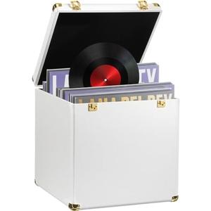 CroBlissful Large Vinyl Record Storage Case, 13 x 13 x 13 Inch for 100+ Single Records, Retro Lp Album Collection Display Box, PU Leather Water Resistant for 7/10/12 Inch Album Collection(White)