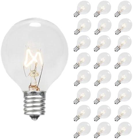 Novelty Lights 25 Pack G50 Outdoor String Light Globe Replacement Bulbs, Clear, E12/C7 Base, 7 Watt