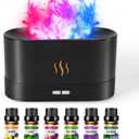 Set of 2 Colorful Flame Air Aroma Diffuser Humidifier - Essential Oils Set 6 Pack (8Hours Black)