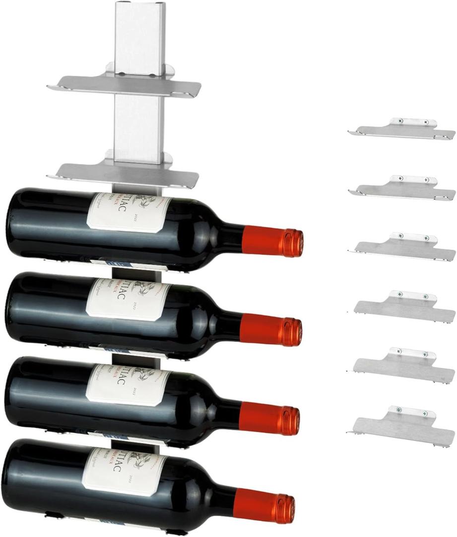 Mountt Stainless Steel Wall Mounted Wine Rack - 6 Bottle Wine Storage Solution with Detachable Design & Modern Floating Design - Sturdy, Versatile Wine Bottle Holder for Kitchen, Bar & Patio