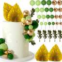 NEBURORA 64 Pcs Balls Cake Toppers and Leaves Decoration Set Mini Balloons for Cake Decorating Supplies Balls Cake decorations for Baby Shower Cake Toppers Birthday Cake Decorations (Green Gold）