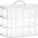 Sooyee 3-Tier Stackable Craft Organizers and Storage Box Plastic with 30 Compartments for Bead, Toys,Dolls, Arts and Craft, Washi Tape, Rock Collection, Ribbons,Clear