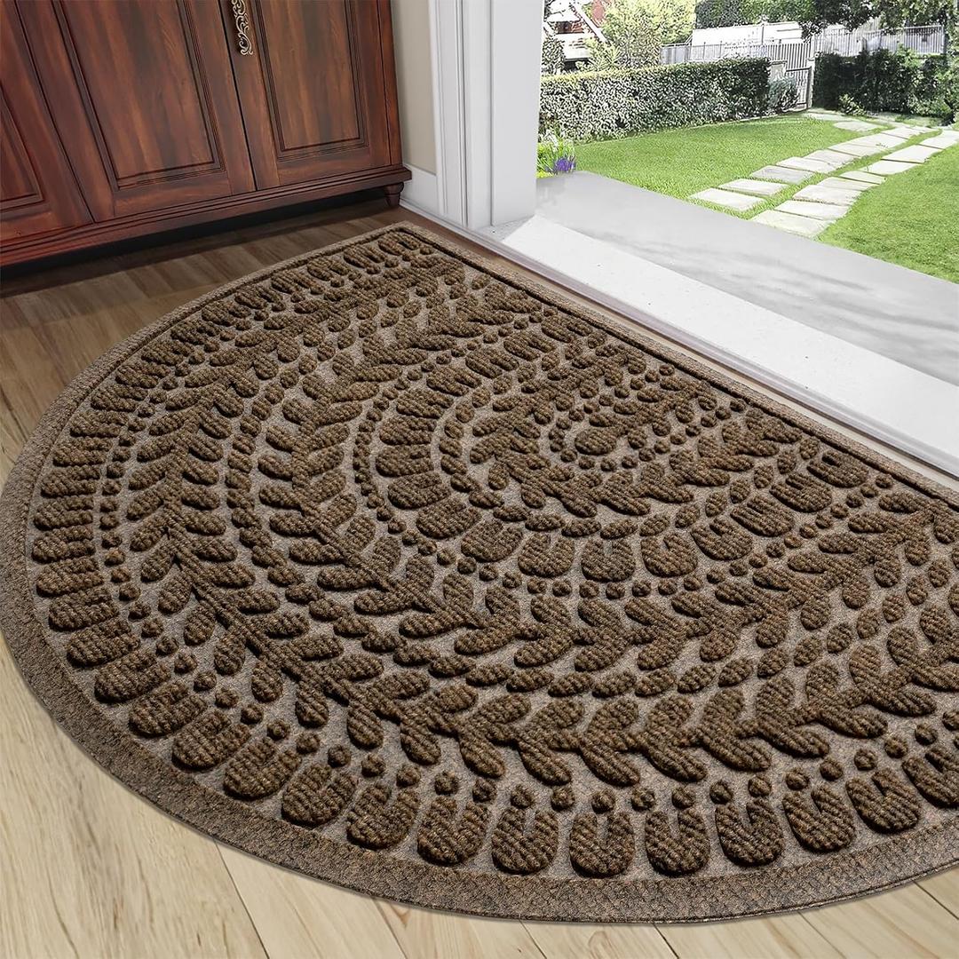 RORA Half Circle Door Mat Front Door Mat Outside Entrance Welcome Mats Outdoor Indoor Semicircular Doormat for Outdoor Half Round Door Mats for Garage Muddy Paws 24"x36"