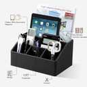 Remote Control Holder with 5 Compartments for Office Art Supplies, PU Leather Nightstand Organizer Pencil Pen Desk Caddy for Home, Desktop TV Remote Control Organizer Storage (Black)