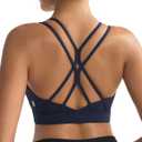 RUNNING GIRL Sports Bras for Women,Strappy Crisscross Back Padded Low Impact Running Sports Bra with Removable Cups (Large, A-Navy Blue)