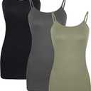 WILLBOND 3 Pieces Women Basic Long Tanks Adjustable Spaghetti Strap Camisole Top, Black, Dark Grey and Green,  Size M