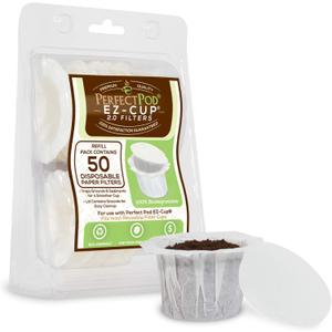 Perfect Pod EZCup Disposable Paper 2.0 Filters with Patented Lid Design for Reusable Coffee Pods 1 Pack (50 Filters)