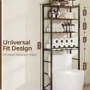4-Tier Over-the-Toilet Storage Rack with One-Piece Wooden Shelves & Open Net Basket, Bathroom Organizer with Adjustable Feet & Anti-Tip Kit, Space-Saving Toilet Shelf, Brown, 24.4" x 9.4" x 69.3"