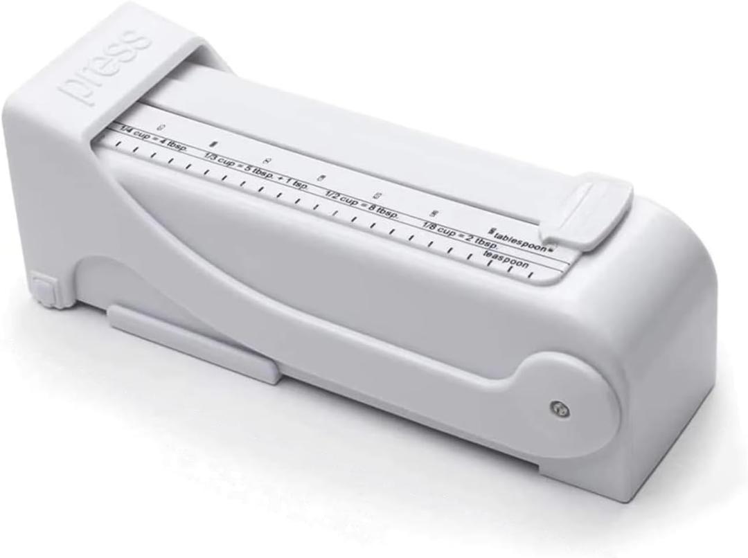 Butter Cutter Slicer and Dispenser, Measuring Dispenser and Keeper, One-Click Operation for Bread Cakes Cookies Breakfast, Food-Grade Plastic with Stainless Steel Blade, White