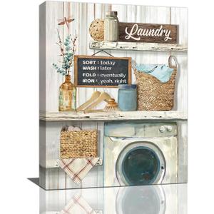 Tijuboni Farmhouse Wall Art Laundry Schedule Funny Rules Decor Country Laundry Room Sign Pictures Painting Print Framed Artwork for Bathroom Decor 12x16