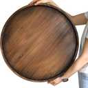 Gurfuy Round Wood Ottoman Serving Tray 24" - Rustic Wooden Table Tray for Farmhouse Decorative Oversized Coffee Table Trays Living Room Kitchen Counter Breakfast Brown