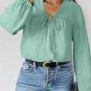 AlvaQ Womens Plus Size Tops Tie Front Long Lantern Sleeve V Neck Floral Applique Blouse Shirt L-4XL (Green, L)