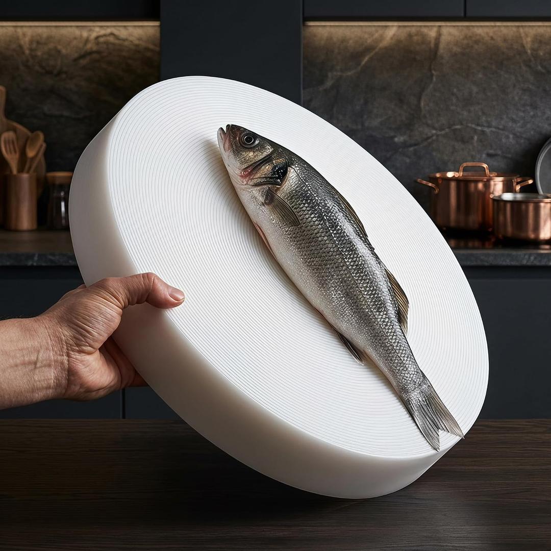 2'' Thick Plastic Cutting Board, Round Chopping Boards for Meat, Knife-Safe, 15"L x 15"W x 2"T