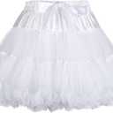 Womens Petticoat Skirts Tulle Underskirts Chiffon Half Slips Fluffy Ballet Dress (White)