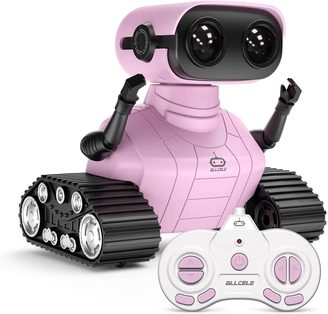 ALLCELE Robot Toys, Rechargeable RC Robots for Kids Boys, Remote Control Toy with Music and LED Eyes, Ideal Gift for Children-Pink