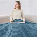 BEDELITE Fleece Blue Throw Blanket for Couch - 300GSM Soft & Warm Fluffy Blue Blanket, Decorative and Giftable Striped Blankets for Women, Men, 50"x60"