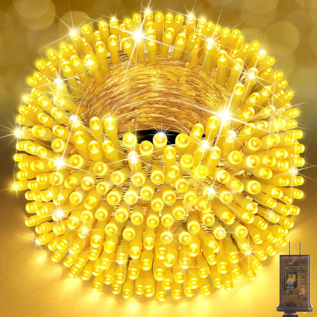 SAUIRS 403FT 1000 LED Christmas Lights Outdoor String Lights with 8 Modes Timer Waterproof Fairy Light Plug in for Outside Indoor Party Xmas Palm Tree Yard Wedding Decorations(Warm White)