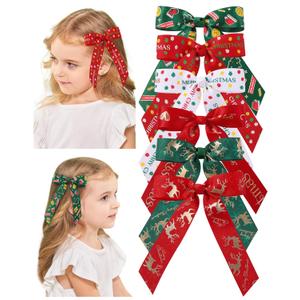 3 x doboi 6 Pcs Christmas Hair Bows for Girls - 4.3 Inches Handmade Toddler Bows With Alligator Clips - Glitter Hair Accessories for Baby Girls Teens Kids