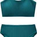Girl's 2 Piece Swimsuit Solid Spaghetti Strap Bikini Sets Beach Bathing Suit Swimwear for Teen Kids (Dark Green) 11-12 Years