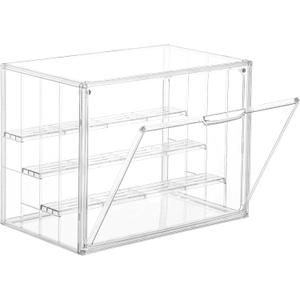 Attelite Acrylic Display Case,Upgrade 4 Tiers Clear Display Case with 3 Adjustable divider, Stackable Large Storage Box with Magnetic Door for Collectibles Action Figures (XL-1pack-4tier)