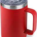 22oz Insulated Coffee Mug with Handle & Leak-Proof Lid - Double Wall Stainless Steel Travel Tumbler for Commute/Office/Home, Red, 1 Pack