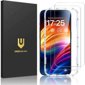UNBREAKcable 2-Pack Screen Protector for iPhone 15/16, Military-Grade Shatterproof Tempered Glass [9H+ Hardness] [Easy Installation Frame] [99.99% HD Clear] for Apple iPhone 16/15