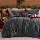 Bedsure Fluffy Flannel Duvet Cover Set for Christmas - Faux Fur Comforter Cover King Size, Dark Grey Warm Plush Bedding for Winter, 3-Piece Set with Zipper Closure (104"x90") and 2 Pillow Shams