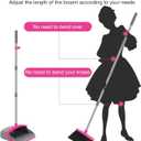 NACENA Broom and Dustpan Set, 52-in Long Adjustable Handle Broom Dustpan Combo with Dustpan Teeth to Automatically Clean Hair Suitable for Home Kitchen Office Hall FloorGrey&Rose