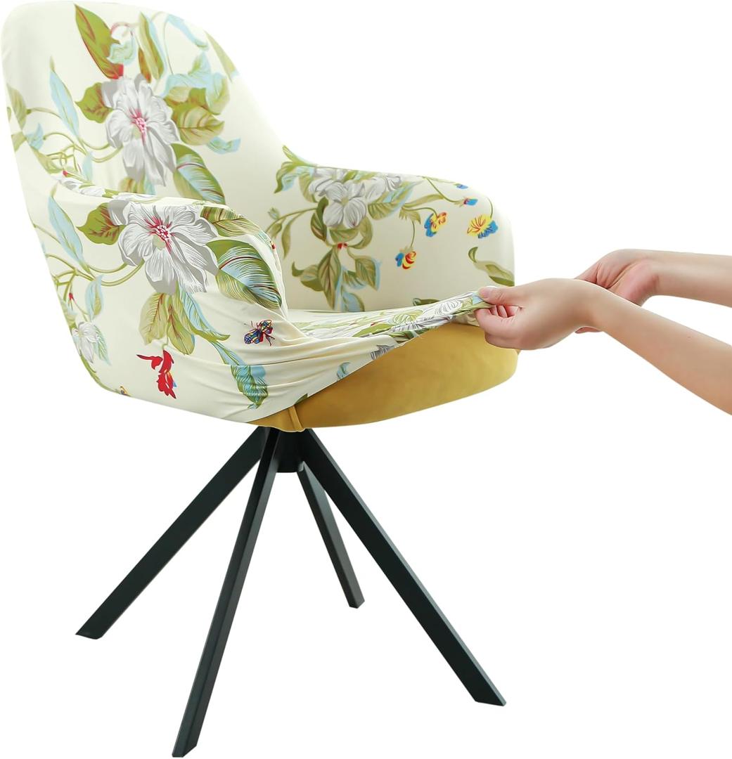 Iauddy Swivel Armchair Accent Dining Chair Cover for Office, Stretch Mid-Back Office Desk Chair Sliopcover Leisure Arm Chair Protector with arms for Living Room Club