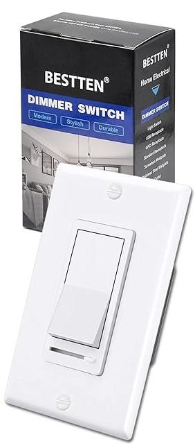 BESTTEN 2 Pack Dimmer Light Switch, Universal Lighting Control, Single Pole or 3 Way, Compatible with LED Dimmable Lamp, CFL, Incandescent, Halogen Bulb, Decorator Wallplate Included, UL Listed, White (Standard)