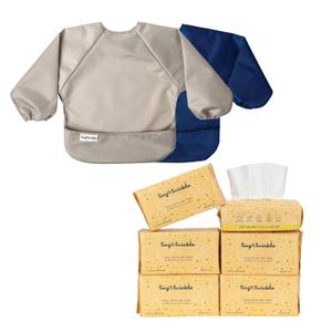 Tiny Twinkle Mess-proof Full Sleeve Bibs-2PK and 100% Cotton Dry Wipes
