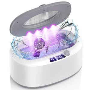 Ultrasonic Jewelry Ring Cleaner, 1000ml(34oz), 60Khz, 60W,5 Time Settings with 4 LED Lights, Convenient Jewelry Cleaner for Jewelry, Eyeglasses, Keys, Combs, Coins, Razor Heads