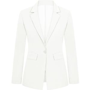 Womens Blazer One Button Jacket Suits Notched Lapel Casual Work Office Long Sleeve Blazer with Pockets (Medium, White)
