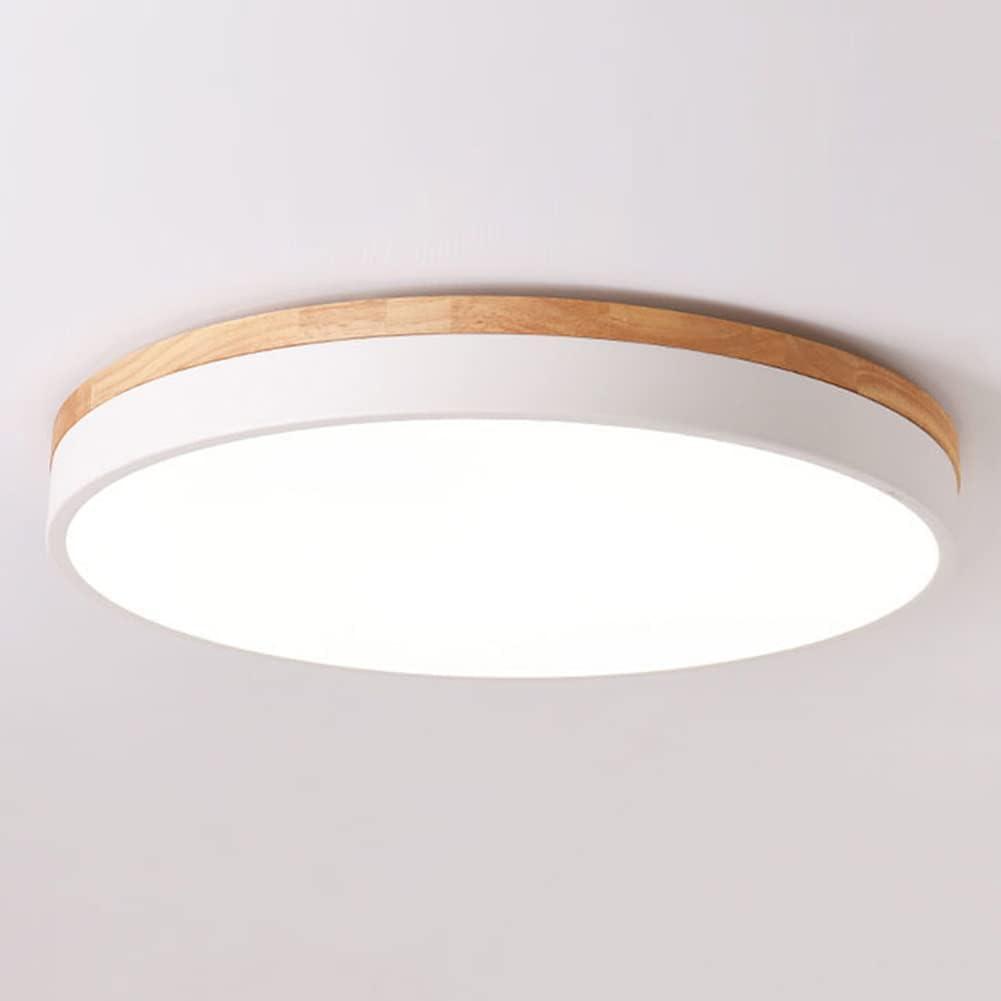 Dimmable Wood LED Flush Mount Ceiling Light, 5CCT 2700K-6000K Modern Round Close to Ceiling Lighting Fixtures, Minimalist White Ceiling Lamp for Living Room, Bedroom, Laundry Room (15.8")