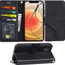 Arae Case for iPhone 12 / iPhone 12 Pro 6.1 inch Wallet Case Flip Cover with Card Holder and Wrist Strap for iPhone 12 / iPhone 12 Pro 6.1 inch - Black