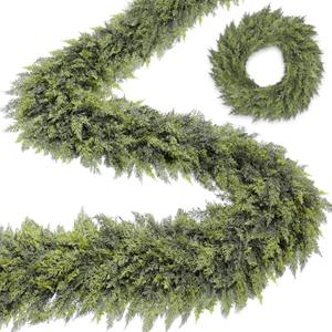 Extra Thick & Lush - 6 Ft by 10 Inch Real Touch Christmas Cedar Garland Artificial Realistic Soft Thickness Greenery Pine Cypress Garlands Christmas Garland for Mantle Fireplace Home Indoor Outdoor