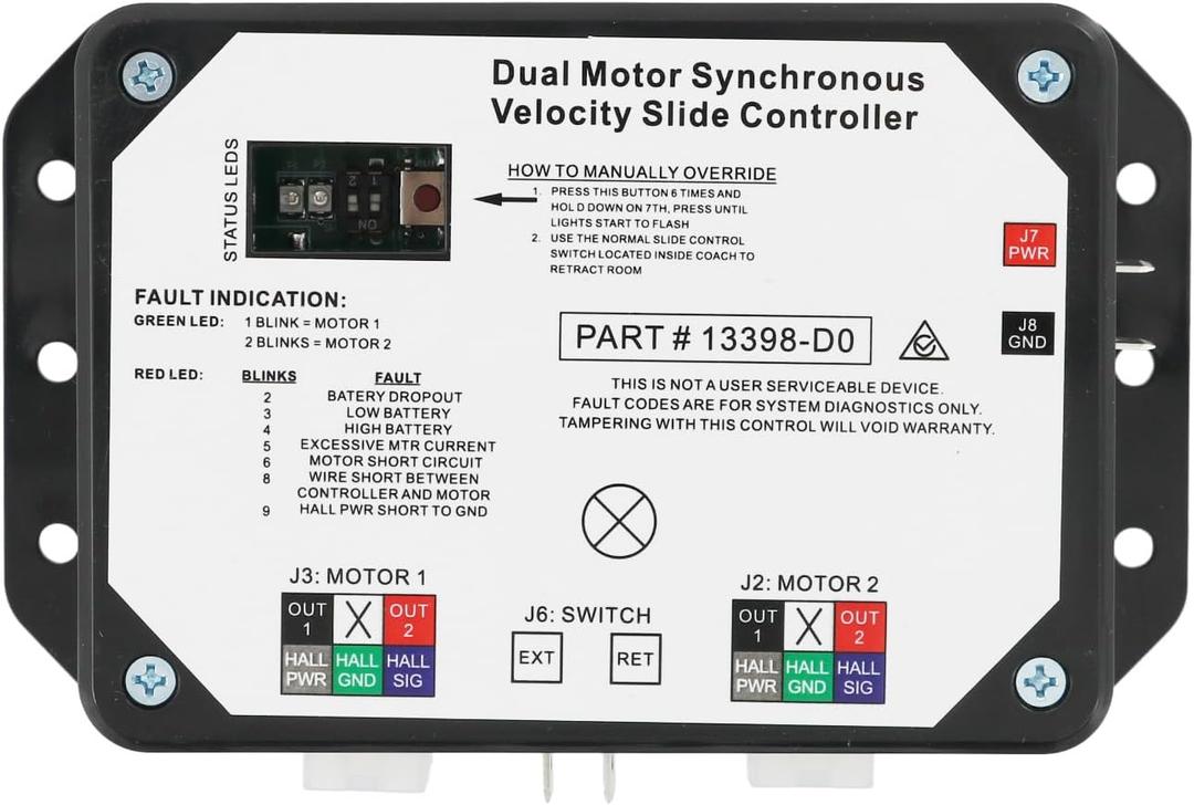 Dual Motor Synchronous Velocity Slide Controller - Replace Part #13398-D0 Controller V-Sync II, Compatible with Lippert in-Wall Slide-Out on RV