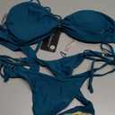 Women Two Piece String Bikini Swimsuit Halter Tie Side Bathing Suits Cheeky Thong Bikini Set (Medium, Teal)