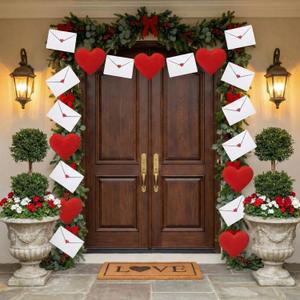 Novabright 18 Pcs 7.87 inch Valentine's Day Large White Envelope and 6 Pcs Red Felt Heart Ornaments Red Hanging Heart Shaped Baubles for Valentines Day Tree Decor, Wedding, Party Decor, DIY Crafts