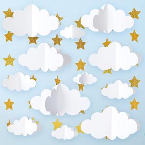 Hotop 18 Pcs 3D Cloud Party Decorations Hanging Clouds with Stars Garland White Paper Decorations for Baby Shower Wedding Ceiling Party Room Decor