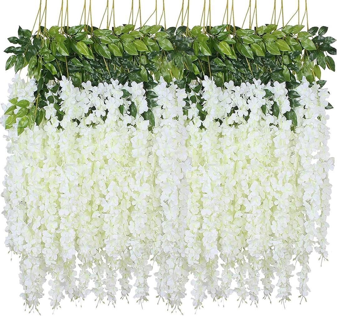WEISPARK Wisteria Hanging Flowers - 36 Pieces 3.75 Feet/Piece Artificial Wisteria Vine Fake Ratta Hanging Garland Silk Flowers for Home Party Wedding Decor